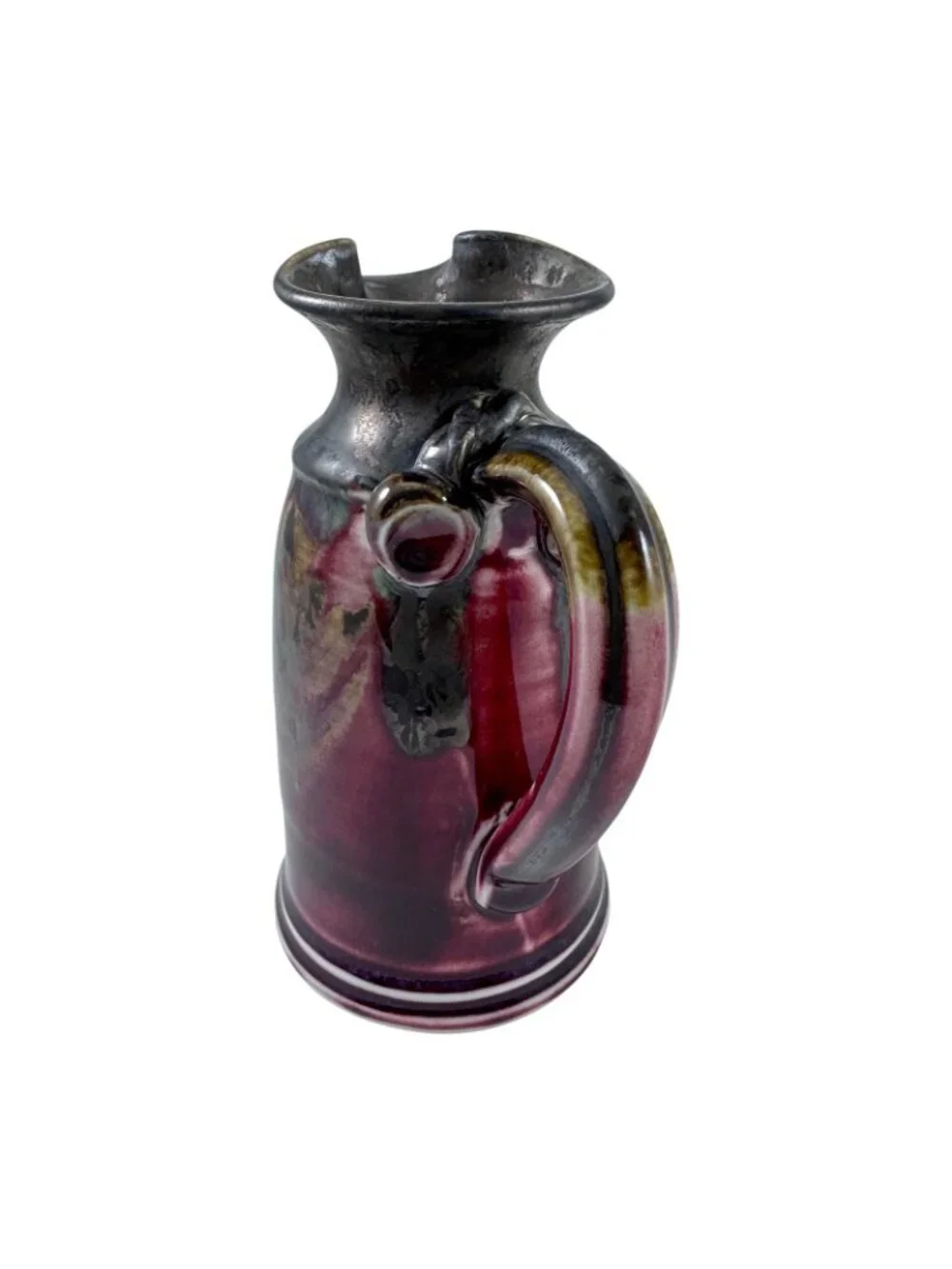 Edgecomb Potters Pitcher Multicolor Drip Glaze with Spout Maine Pottery